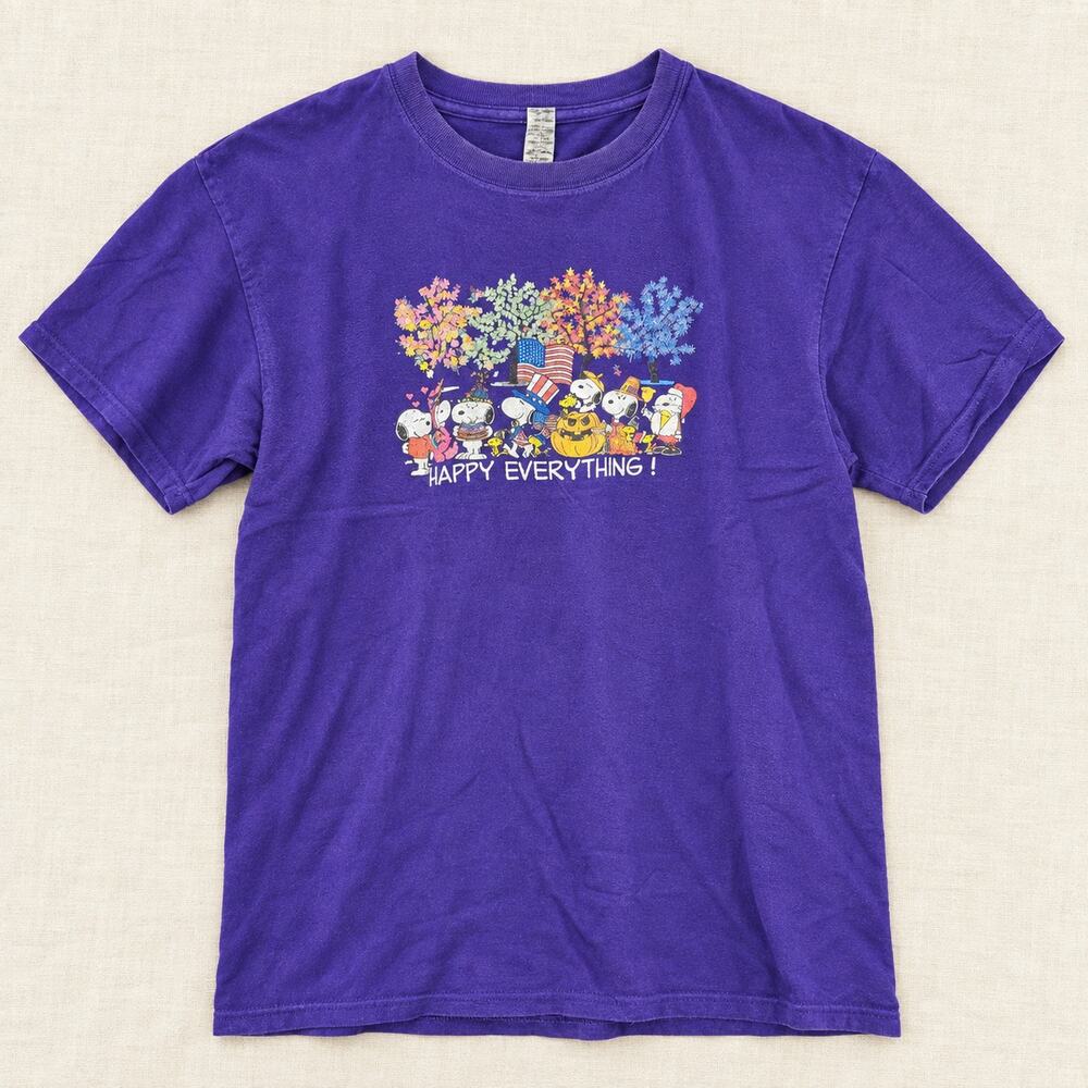 Snoopy Peanuts Happy Everything Graphic T Shirt Purple Gildan Mens Medium Tee